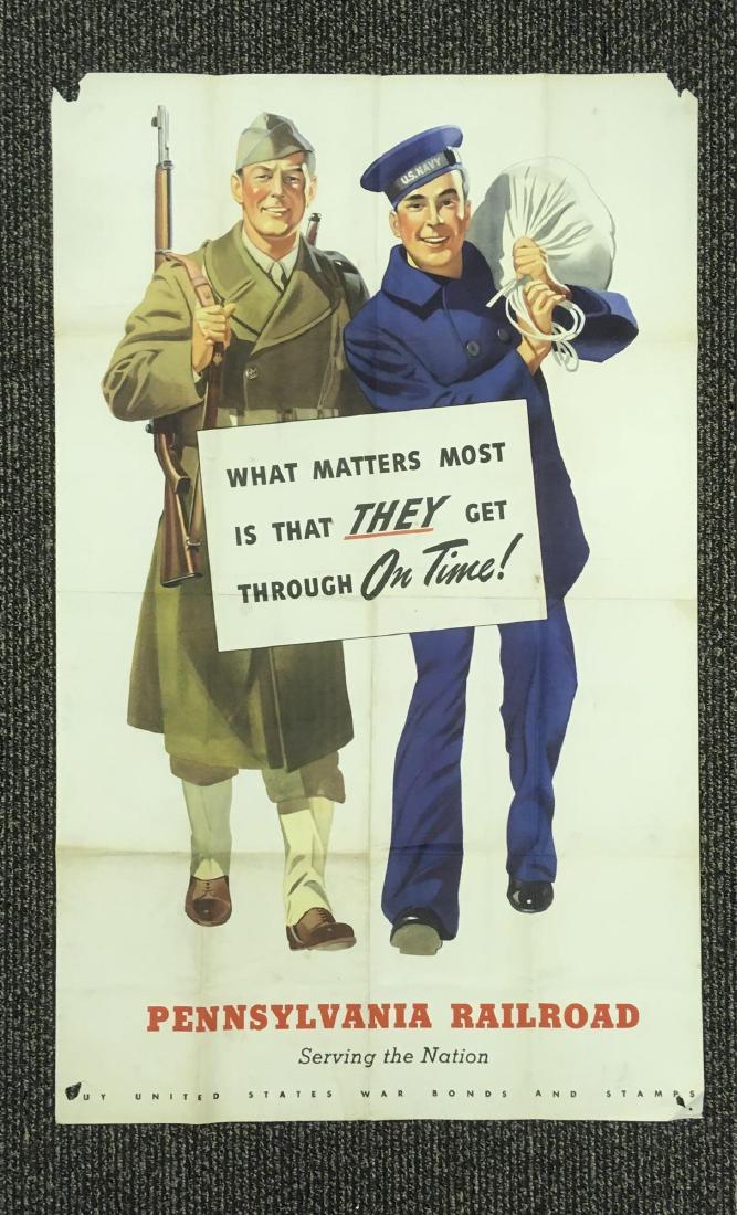 WW II Memorabilia, Original Buy War Bonds Poster: WW II Memorabilia, Original Buy War Bonds Poster; an original piece from WW II posted by the PennsylvaniaÂ Railroad. This poster is in good condition, the color and graphics are very strong. It was
