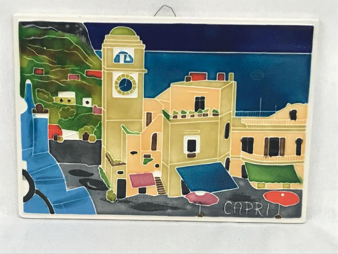 Hanging Wall Ceramic Tile from Capri, Italy: Artisan tile from Capri, Italy, measures approximately 11" x 8" X 1/2"