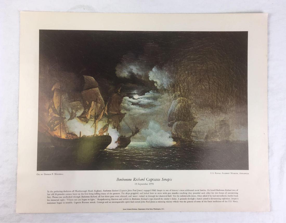 Vintage Naval History Poster: Vintage Naval History Poster; Featuring an oil painting by artist George F. Mitchell titled BonhommeÂ Richard Captures Serapis 23 September 1779. This poster was made courtesy of the US Naval Academ