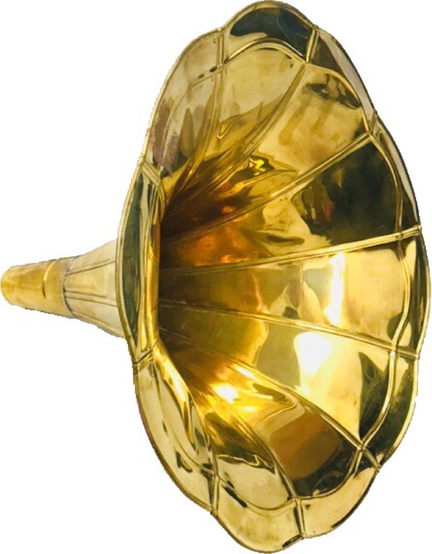 Antique Brass Gramaphone Horn: Antique Brass Gramaphone Horn; Vintage solid brass gramaphoneÂ speaker that measures at approximately 13 3/4" L x 14 3/4" W.