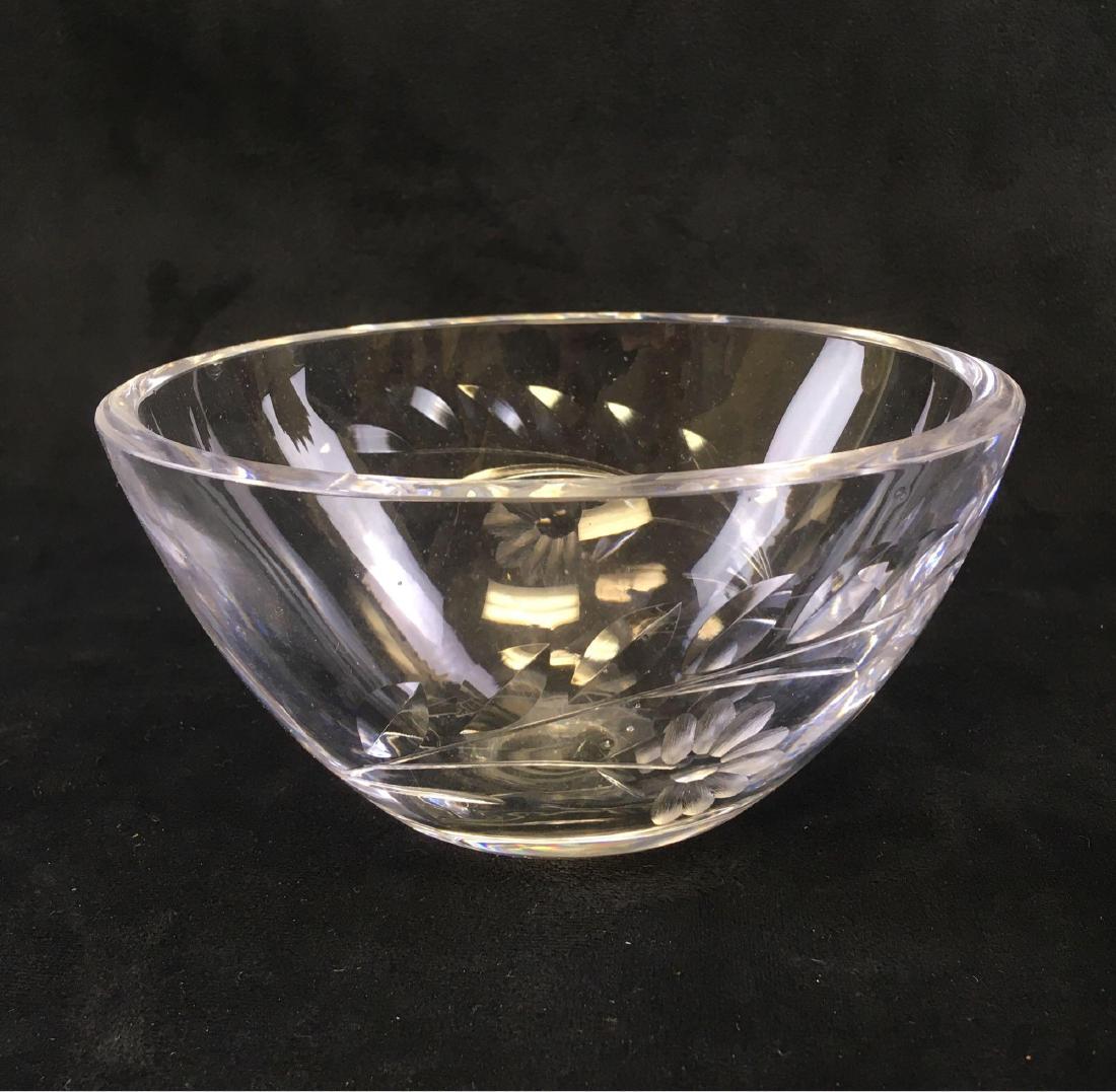 Clear Etched CrystalÂ Oval Candy Dish: Clear Etched CrystalÂ Oval Candy Dish; this is a very nice and substantial piece of crystal showing a cut and etched floral design. It is in good condition showing a single chip on the rim. It measu