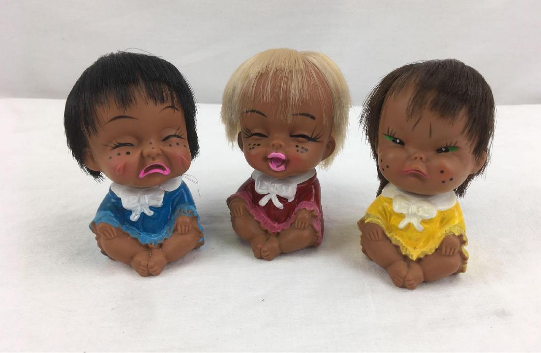 Vintage Japanese Rubber Emotion Doll Lot 1970's: Rare Emotion Dolls from Japan. Made in the 60's and 70's, these figurines express different emotions and are hilarious. Each doll measures 3.3/4" Tall., Lot is 3 dolls in total.