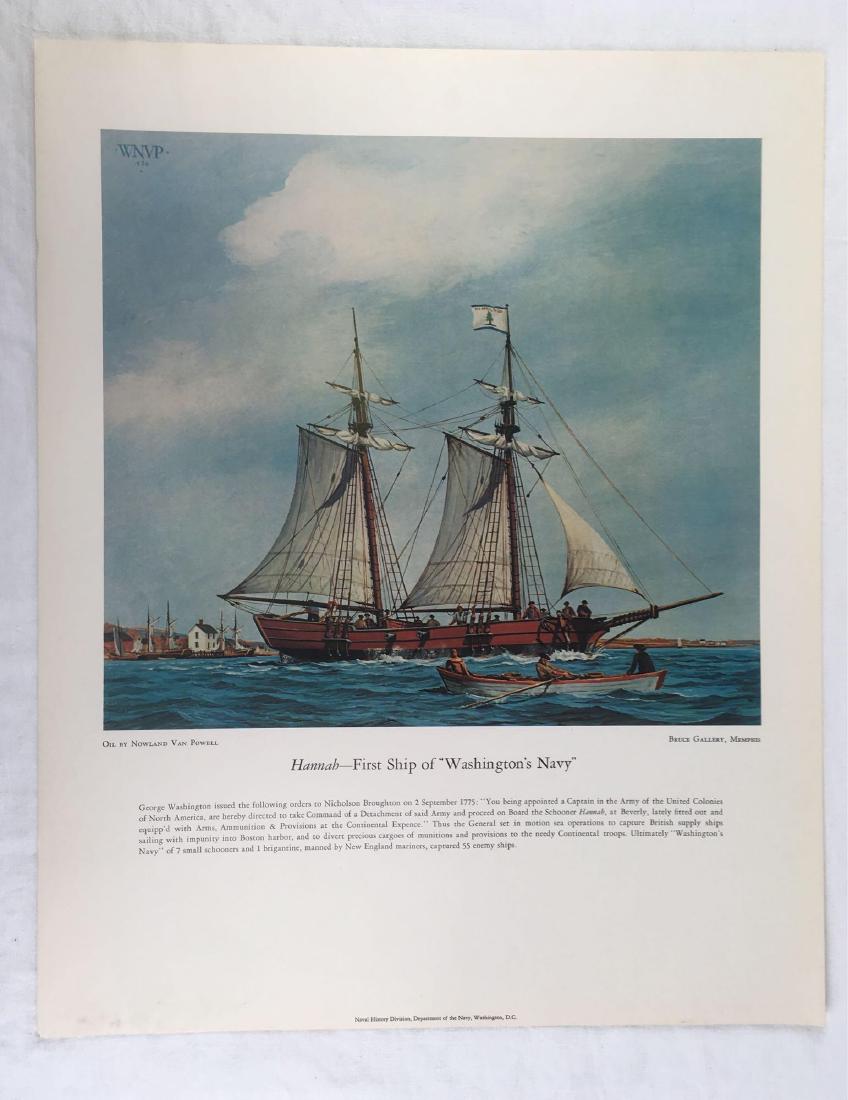 Vintage Naval History Poster: Vintage Naval History Poster; Featuring an oil painting by artist NowlandÂ Van Powell depicting Hannah, which was the name of the first ship of Washington's Navy. This poster was made courtesy of th
