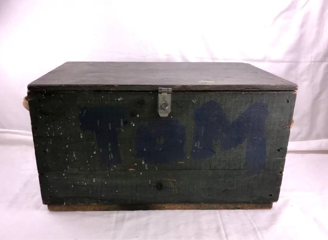 Vintage USMC Military Cargo/Ammo Box, Circa 1950's: Vintage USMC Military Cargo/Ammo Box, Circa 1950's; this is great piece constructed out of solid plank material with a plywood lid. The lid is marked "J. H. Wagner USMC". It appears the lid is aÂ m