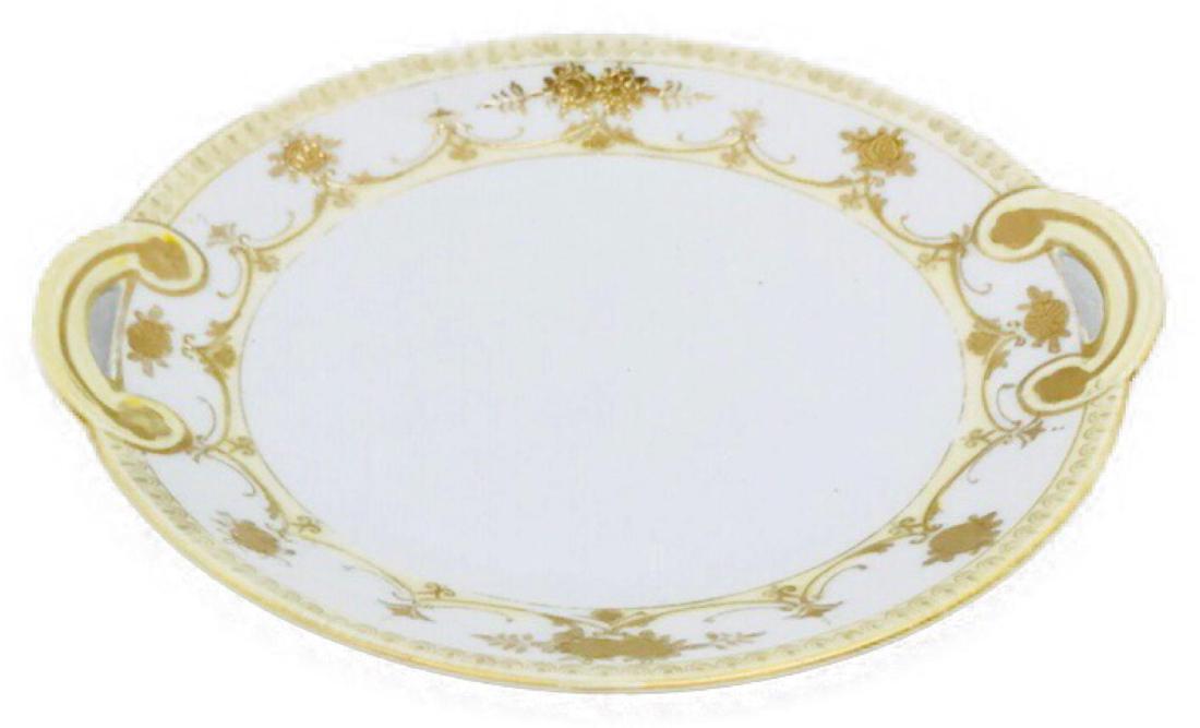 Hand Painted Nippon Plate: One Gold painted white porcelain hand painted nippon plate fropm Japan.Â It measures approximately 7.75" across at the handles.Â It appears to be free of any defects.Â Â