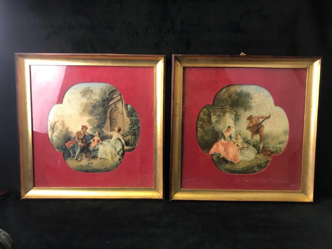 Vintage Pair Of Renaissance Prints: Vintage Pair Of Renaissance Prints ; These prints are both set in gold toned frames and are set in a red velvet matting. The backing has come loose on one of the prints and there is substantialÂ fox
