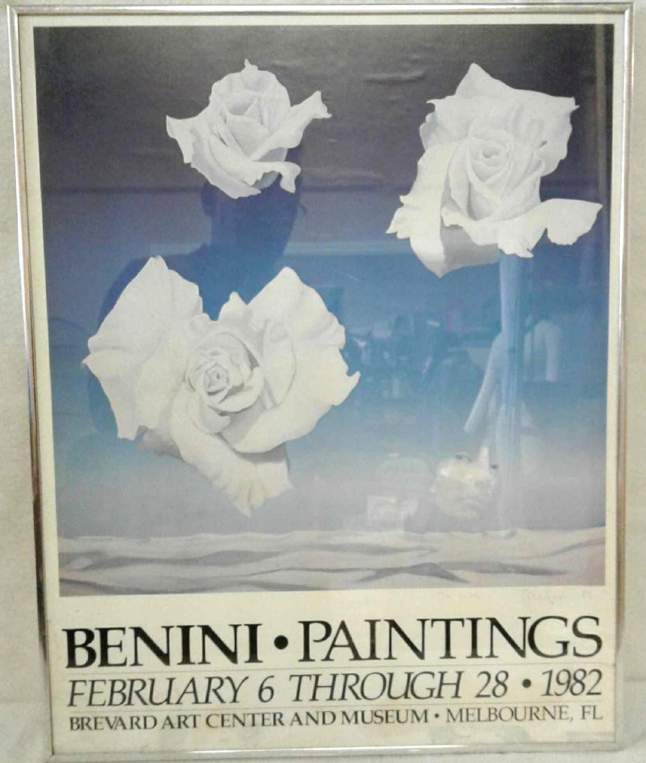 Framed and Signed Benini Poster: A framed and signed BeniniÂ poster promoting his exhibitÂ in the year 1982 at the BrevardÂ Art Center and Museum, Melbourne, FL. This is slight water damage at the bottom of the picture, but in 