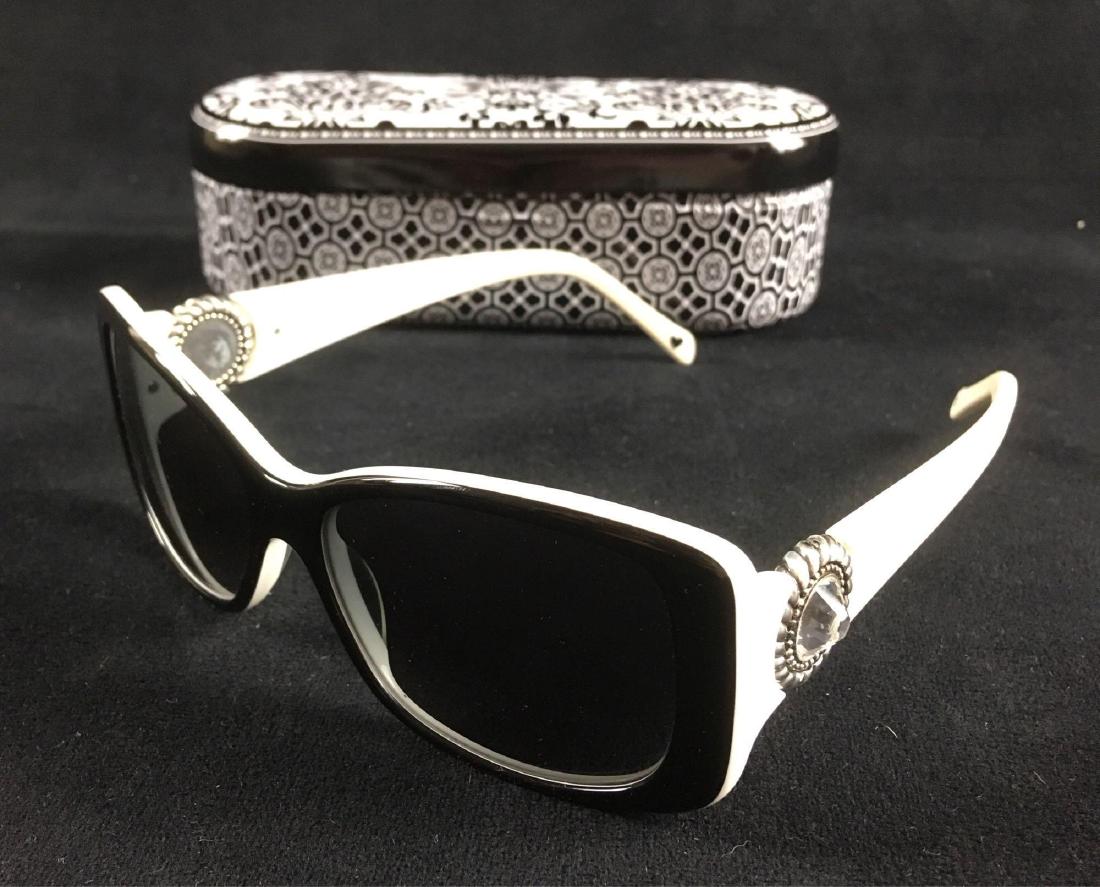Brighton Handmade Women's Sunglasses Featuring: Brighton Handmade Women's Sunglasses Featuring SwarovskiÂ® Crystal Accent, New Old Stock; a beautiful pair of women's sunglasses showing a white frame with black eye frame andÂ Swarovski crystal o