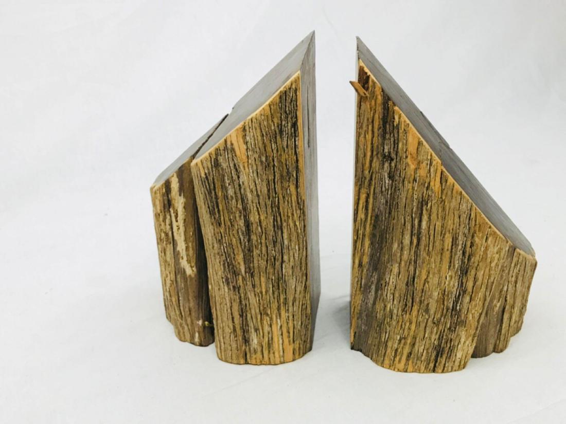 Pair of Vintage and Unique Exotic Hard Wood Bookends: Pair of Vintage and Unique Exotic Hard Wood Bookends; these are very dense wood, possibly lignum vitae or a similar slow growing species. These wood pieces are so dense, we doubt if these will float.