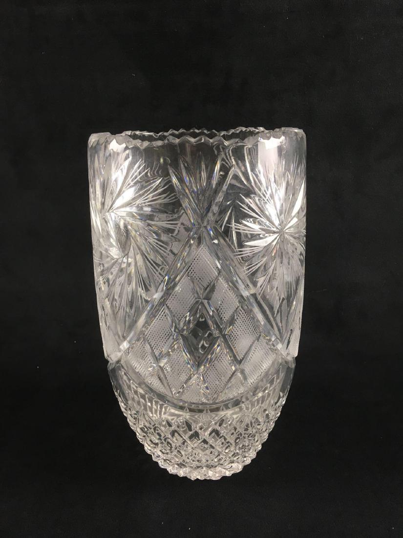 Vintage Clear Cut and Etched Crystal Glass Vase: Vintage Clear Cut and Etched Crystal Glass Vase; a very fine crystal vase. Although it is not marked, the style and quality appears to be Czech Bohemian. This vase is in excellent condition, there are