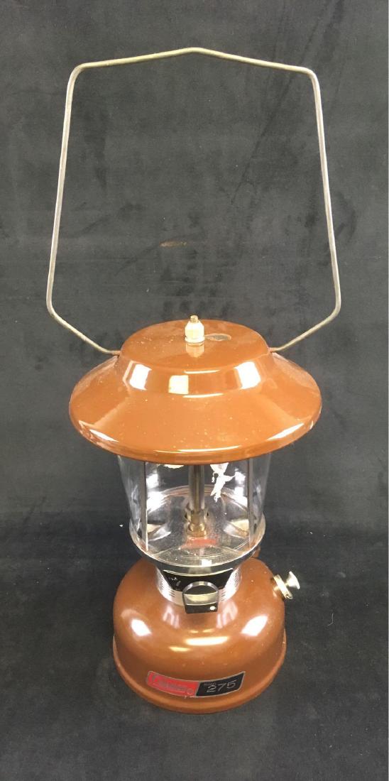 Coleman 2 Mantle Camping Lantern Model 275: Coleman 2 Mantle Camping Lantern, Model 275; this lantern shows light use. It is in very good condition, it is noted that the mantles will need to be replaced. The finish is good showing only one smal