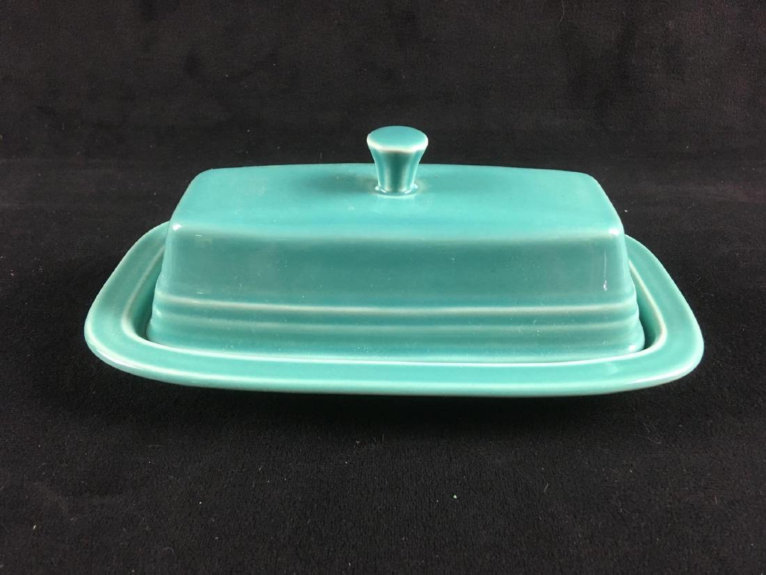 Mid Century Fiestaware Butter Dish: Fiesta by Homer Laughlin teal green butter dish, 7.1/2" long, 3" tall. In excellent condition.