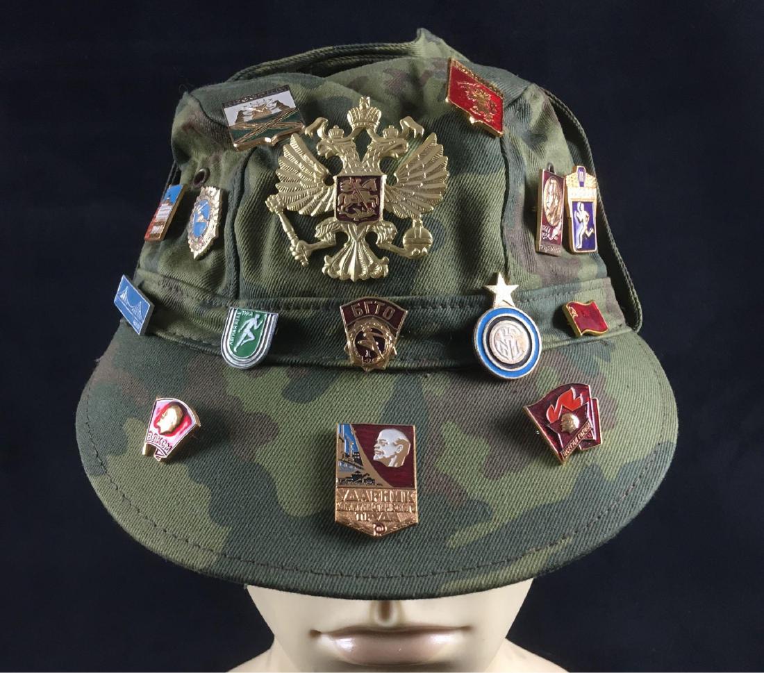 Vintage Russian Soviet Airborne Paratrooper Patch Cap: Vintage Russia Soviet Airborne Paratrooper Patch Cap Hat Eagle USSR Pin Badge Lot. This is the real deal, paratroopers cap from the Soviet Union. The hat includes 2 patches and 18 pins total. It is a