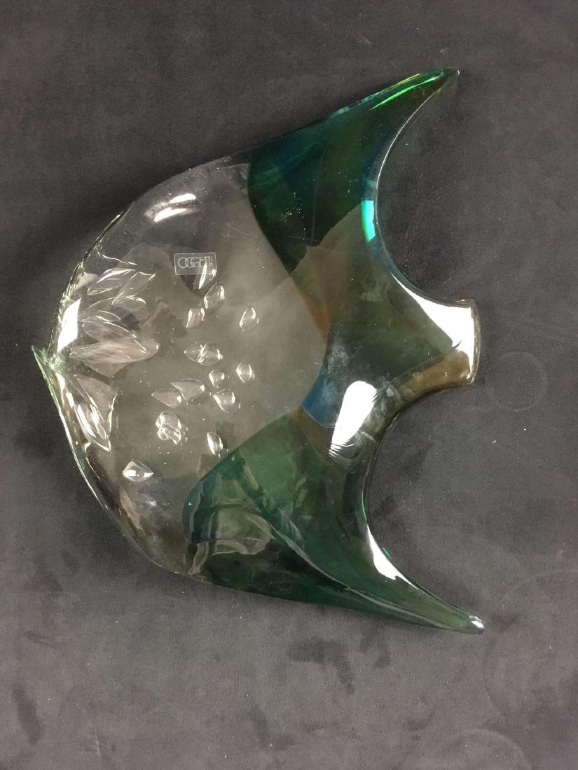 Large Oggetti Green And Blue Glass Fish: Large Oggetti Green And Blue Glass Fish; This piece is an authentic OgettiÂ glass fish piece that comes with a base. The base has been broken off the main piece, but the fish itself is in excellent