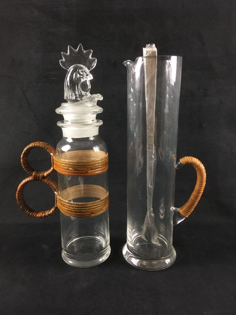 Mid Century Modern Clear Glass Barware,Â Decanter and: Mid Century Modern Clear Glass Barware,Â Decanter and Carafe; each of these pieces show a wicker wrapped handle. Very modern. The decanter shows a double spout that allows you to both mix and pour t