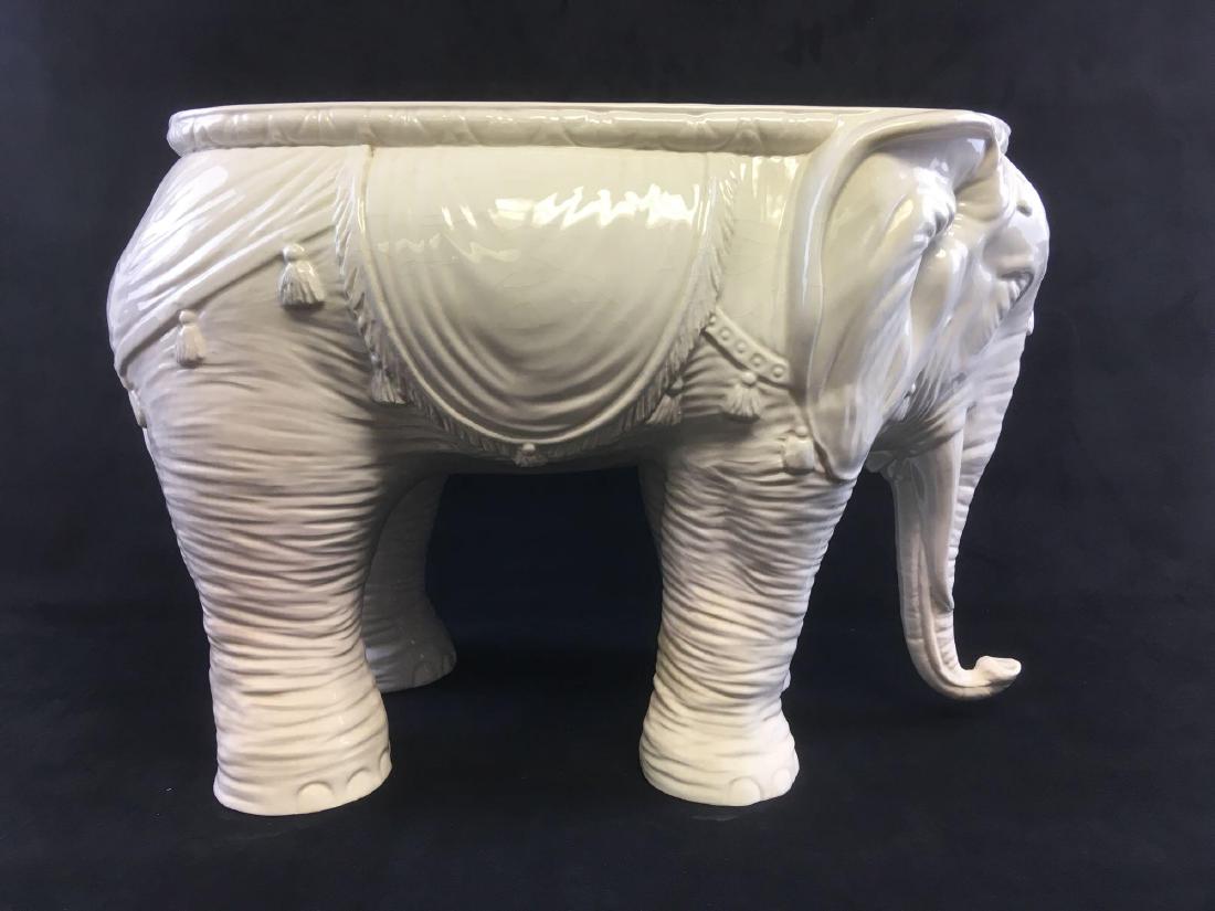 White Elephant Ceramic Porcelain Garden Stool or Side: White Elephant Ceramic Porcelain Garden Stool or Side Table, Made in Italy; this garden stool is marked. It is in very good condition with no chips or cracks noted. It does show an overall crazing of 
