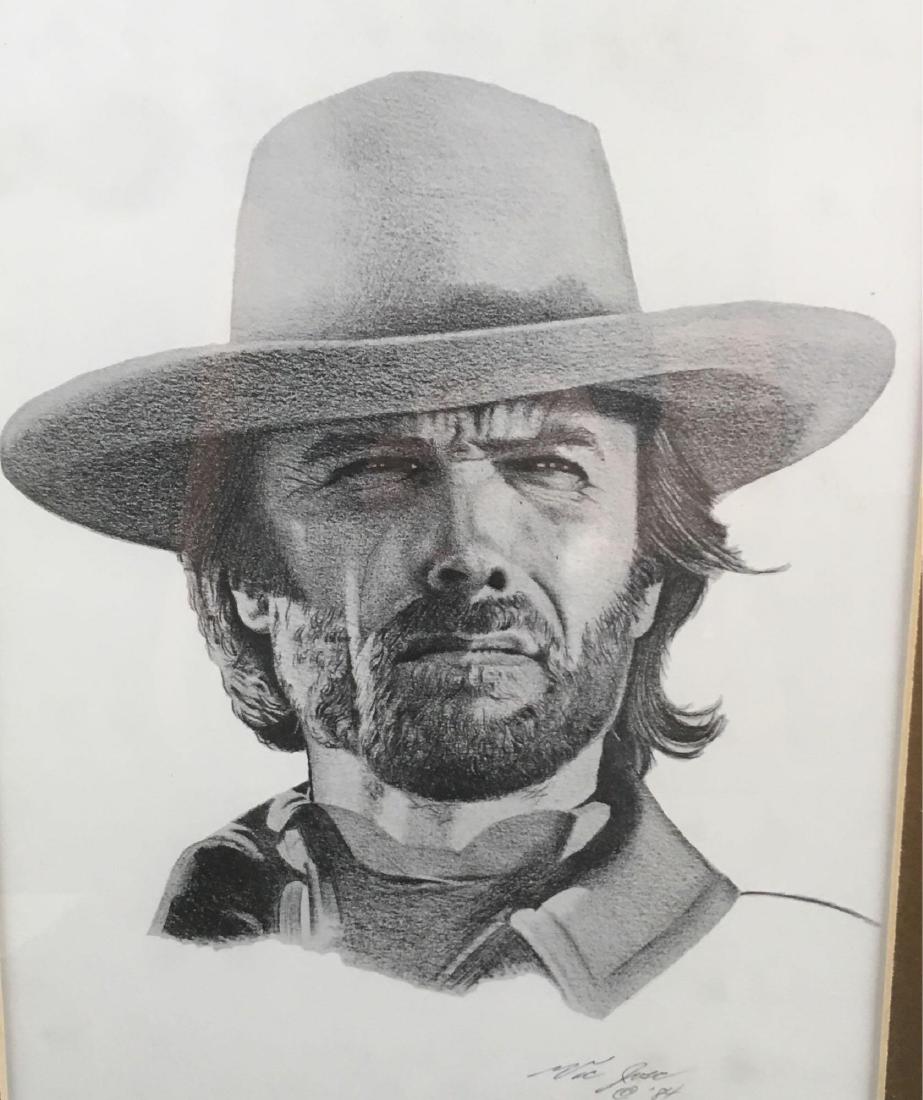Clint Eastwood Signed And Numbered Print by Victor Jose: Victor Jose signed and numbered print of Clint Eastwood; This is a set of prints of an original graphite pencil drawing by artist Victor Jose of Clint Eastwood. The print is signed and numbered 25/100