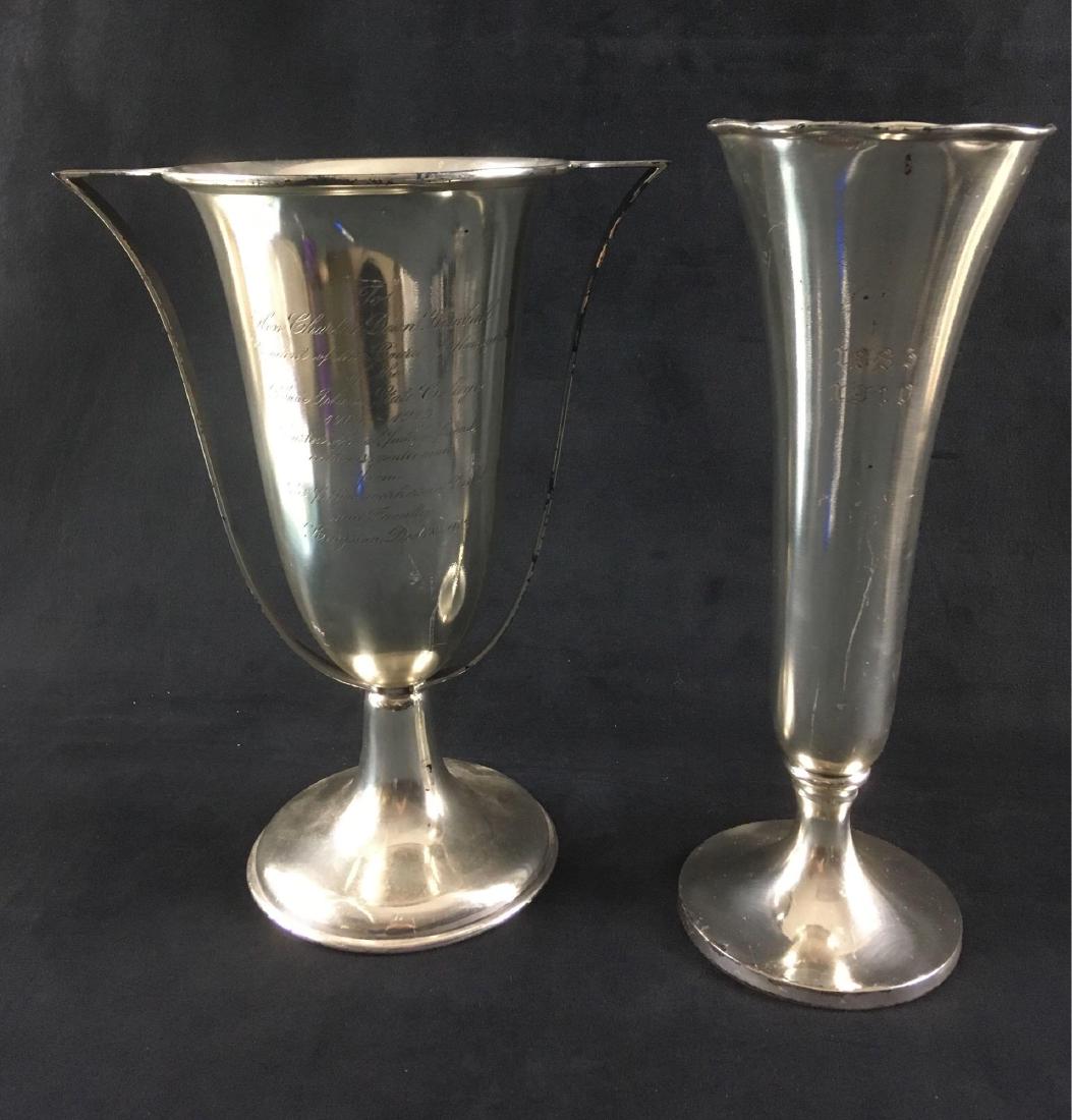 Two Antique Silver Trophies Awarded to Gov. Charles D.: Two Antique Silver Trophies Awarded to Gov. Charles D. Kimball of Rhode Island; lot includes 1) a silver loving cup style trophy engraved on the face and dated December, 1913. This trophy is marked "T