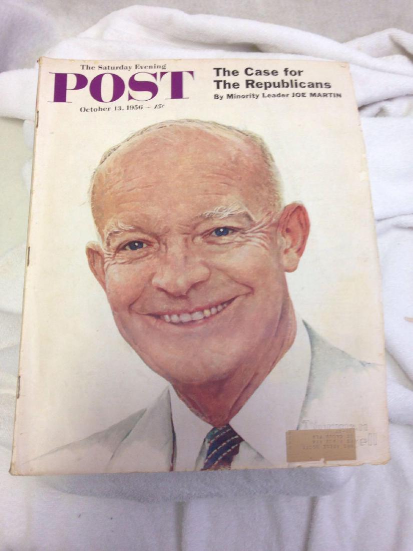 NORMAN ROCKWELL THE SATURDAY EVENING POST Ike: Here is a vintage issue of The Saturday Evening Post from 1956. This issue includes a wonderful Norman Rockwell cover. Not to mention quite the display of Mid-Century Decor and Fashion. Very interesti