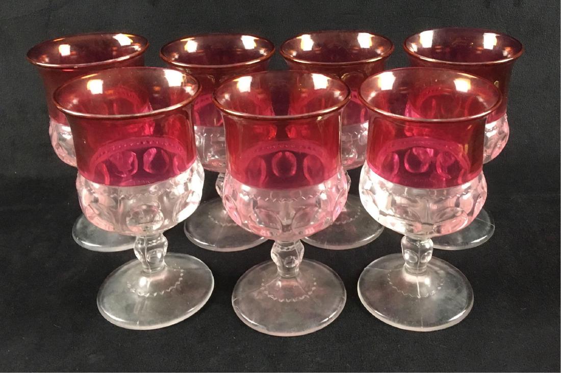 Set of Seven Vintage Kingâ€™s Crown Ruby Red Thumbprint: Set of Seven Vintage Kingâ€™s Crown Ruby Red Thumbprint Wine Glasses. This is a set of ten wine glasses in good condition. There is a slight amount of scratches on the red glass portion of the wi