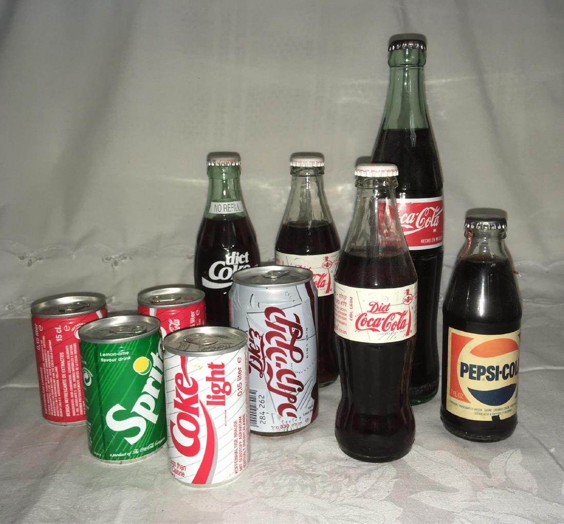 Vintage Soda Lot Jerusalem Middle East: Assortment of various sodas from Jerusalem; Comes with a total of 10, and include both Coke and Pepsi products.