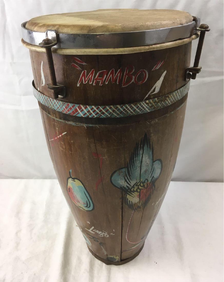 Vintage Jamaica Souvenir Nino Conga Drum: Vintage Jamaica Souvenir Nino Conga Drum; this is a 9" conga. It is hand-painted with the colorful words of a visit to the island pre Reggae, words like "dayo" and "cha, cha, cha". This drum is i
