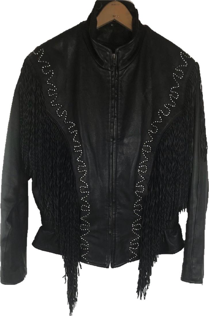 Bernardo Women's Leather Jacket XL: Bernardo Women's Leather Jacket XL; This vintage leather jacket features a lovely fringe with a rivetedÂ embellishment that starts at the shoulder and ends at the waist. It has exterior pockets on t
