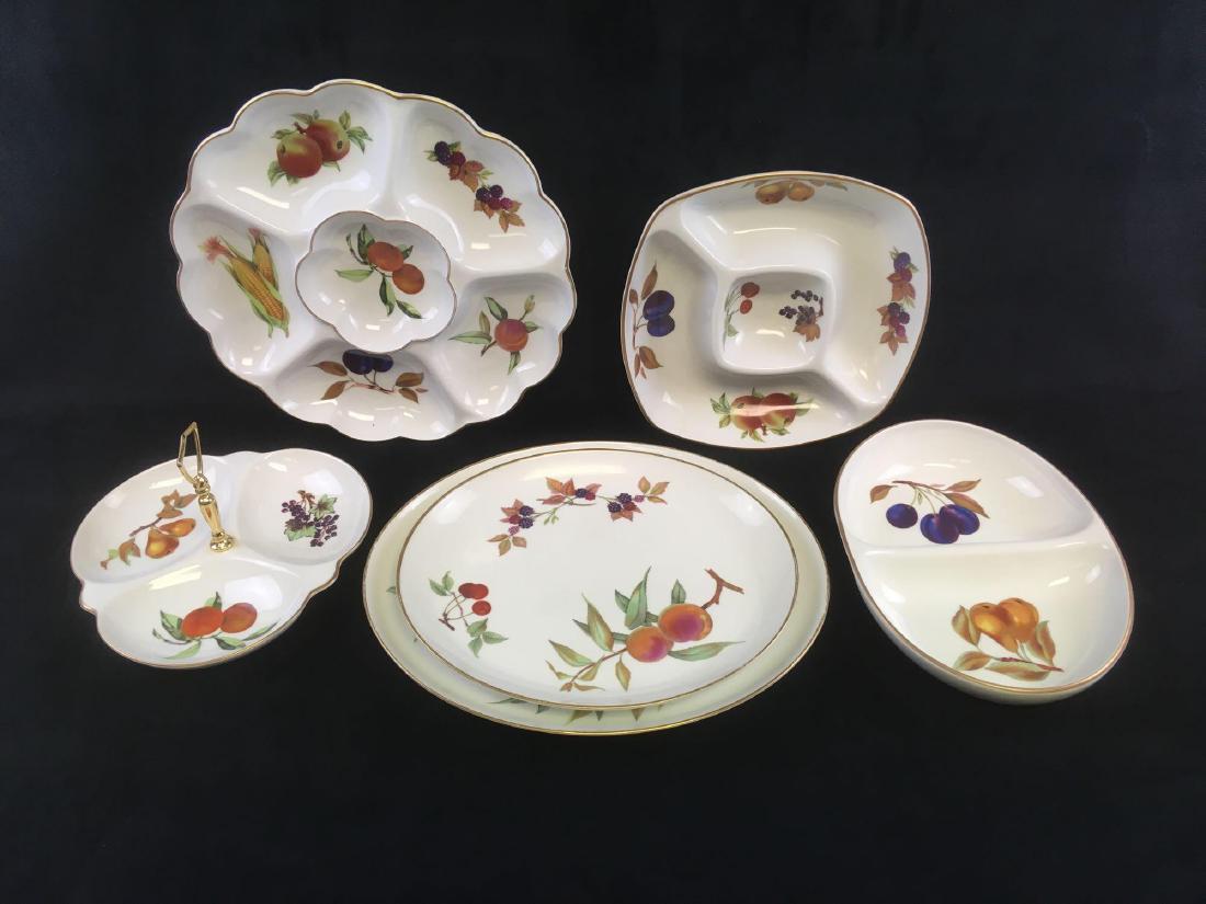 Set of Royal Worcester Fine Porcelain China Serving: Set of Royal Worcester Fine Porcelain China Entertainment Serving SetÂ inÂ Eavesham Gold Pattern. 6 Pieces; all pieces are marked, lot includes 1) chip and dip tray, excellent condition, 10 3/4" x