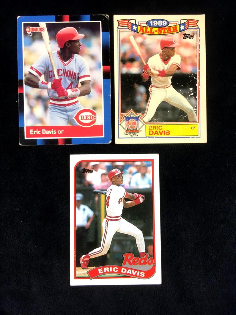 Lot of 3 Eric Davis Baseball Cards Circa 1980s: Lot of 3 Eric Davis Baseball Cards, Circa 1980's; Eric the Red, a member of the 1990 World Series Champions, the Cincinnati Reds. Lot includesÂ 2 ToppsÂ cards, one an All Star card, in fair condi