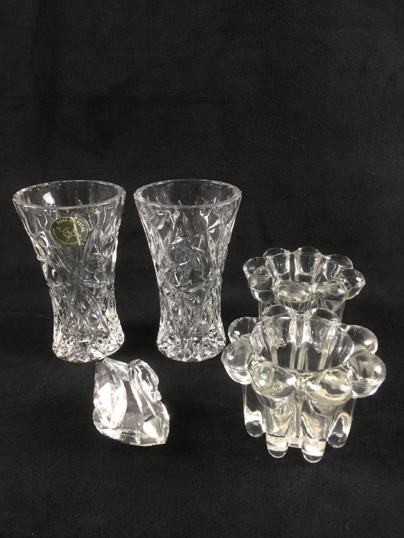 2 Lenox Crystal Miniature Bud Vase 1 Swarovski Crystal: 2 Lenox Crystal Miniature Bud Vase 1 Swarovski Crystal Swan 2 Molded Glass Candlestick Holders. This set is in excellent condition. There are no chips or cracks in any of the glass. The 2 Lenox bud va