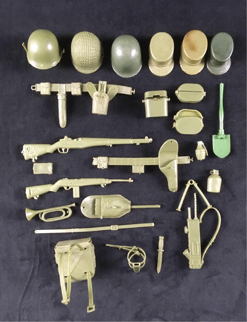 Vintage Original 1964 GI Joe Combat Gear Accessories: Vintage Original 1964 GI Joe Combat Accessories; This collection includes a total of 27 pieces of United States Army combat accessories. Ranging from guns, fire arms, hats, and other gear.