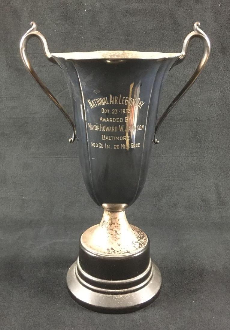 National Air Legion Day Award: National Air Legion Day Award. This award is in good condition. The award was given by Mayor Howard W. Jackson on Oct. 23 1932 in Baltimore. The award has some wear and tarnishing. The trophy is made 