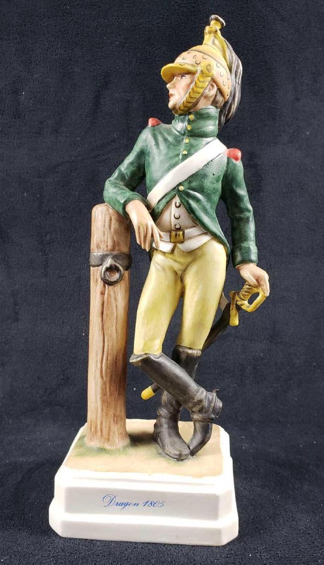 Goebel French Soldier Dragon 1805: Goebel French Soldier Dragon 1805. This figurine is in great condition. Figurine has a small amount of soiling which needs to be cleaned away. Bottom of the figurine has a West Germany maker's mark an