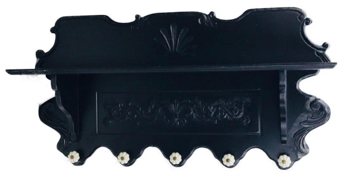 Rustic Early Vampire Shelf Halloween Store Decor 18" x: Here is a rustic black shelf from a Halloween Shop.Â It is a French Provincial style so it works great for a modern home or a macabre Goth theme. Â Â We call it "Early Dracula" style. It measu