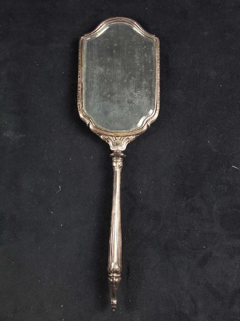 Antique Silver Hand Mirror with Silvered and Beveled: Antique Sterling Silver Hand Mirror with Silvered and Beveled Glass; a very fine Victorian hand mirror from the collection of Marian Dean Kimball, daughter of Gov. Charles Dean Kimball. This mirror sh