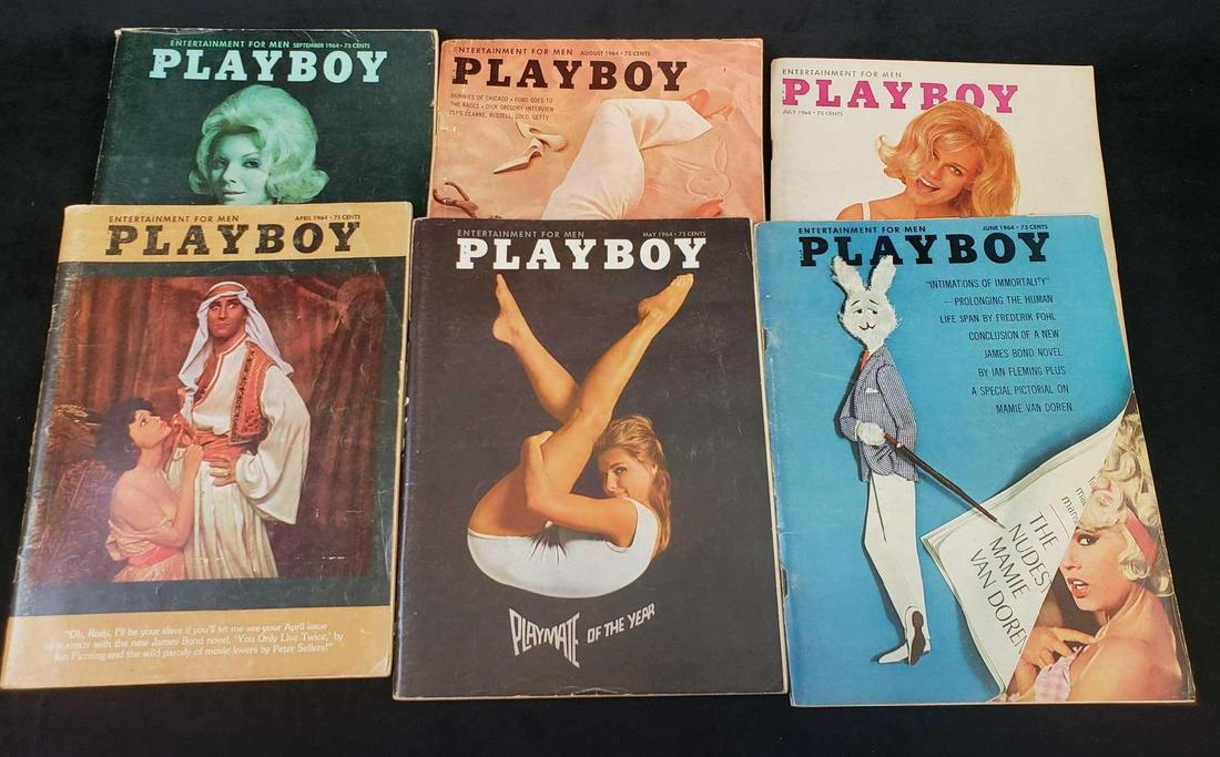 Set of 6 1964 Playboy Magazines: Set of 6 1964 Playboy Magazines. This set of magazines is in good used condition. The magazines have some signs of wear due to age, but there are no known obvious rips or tears in any of the issues. T