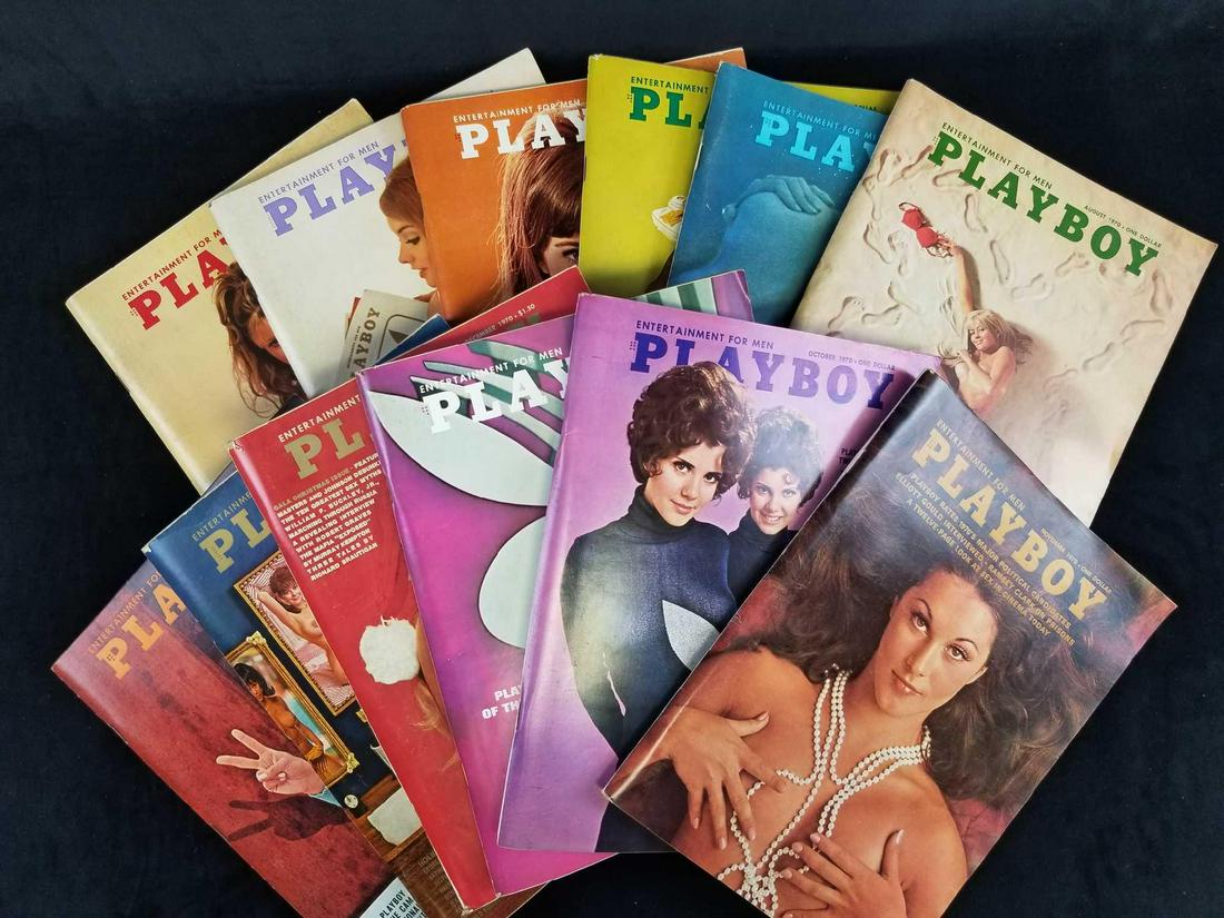 Playboy Magazines Complete Year 1970: This Playboy magazine complete year of 1970 is in great used condition with no known rips, tares or missing pages. This lot includes: January's "Holiday Anniversary Issue Ft. Senator McGoven", Februar