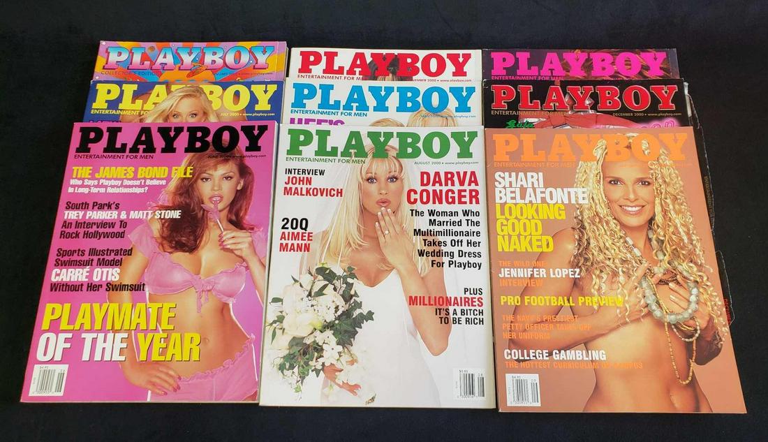 Set of 11 Year 2000 Playboy Magazines: Set of 11 Year 2000 Playboy Magazines. This set of Playboy magazines is in good used condition. The only known obvious damage is that the back cover of the December issue has been ripped off. The issu