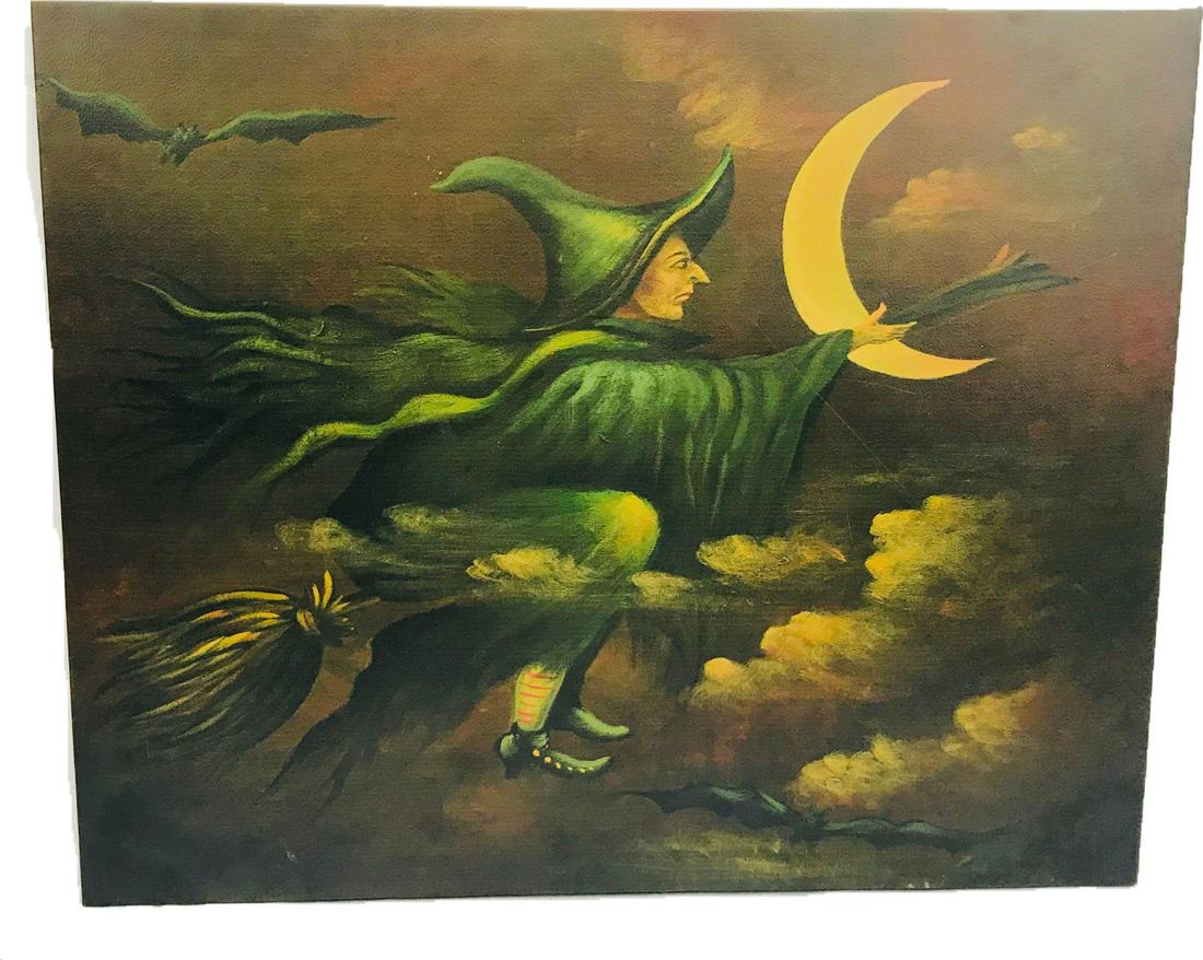 NOS - Halloween Decor - Witch Painting Print - 21" x: Here is a NEW OLD STOCK Halloween prop. This item is unused, clean, and ready to roll this Halloween Season. This is a digital print of a painting. Some scuffs from a recent move. Si