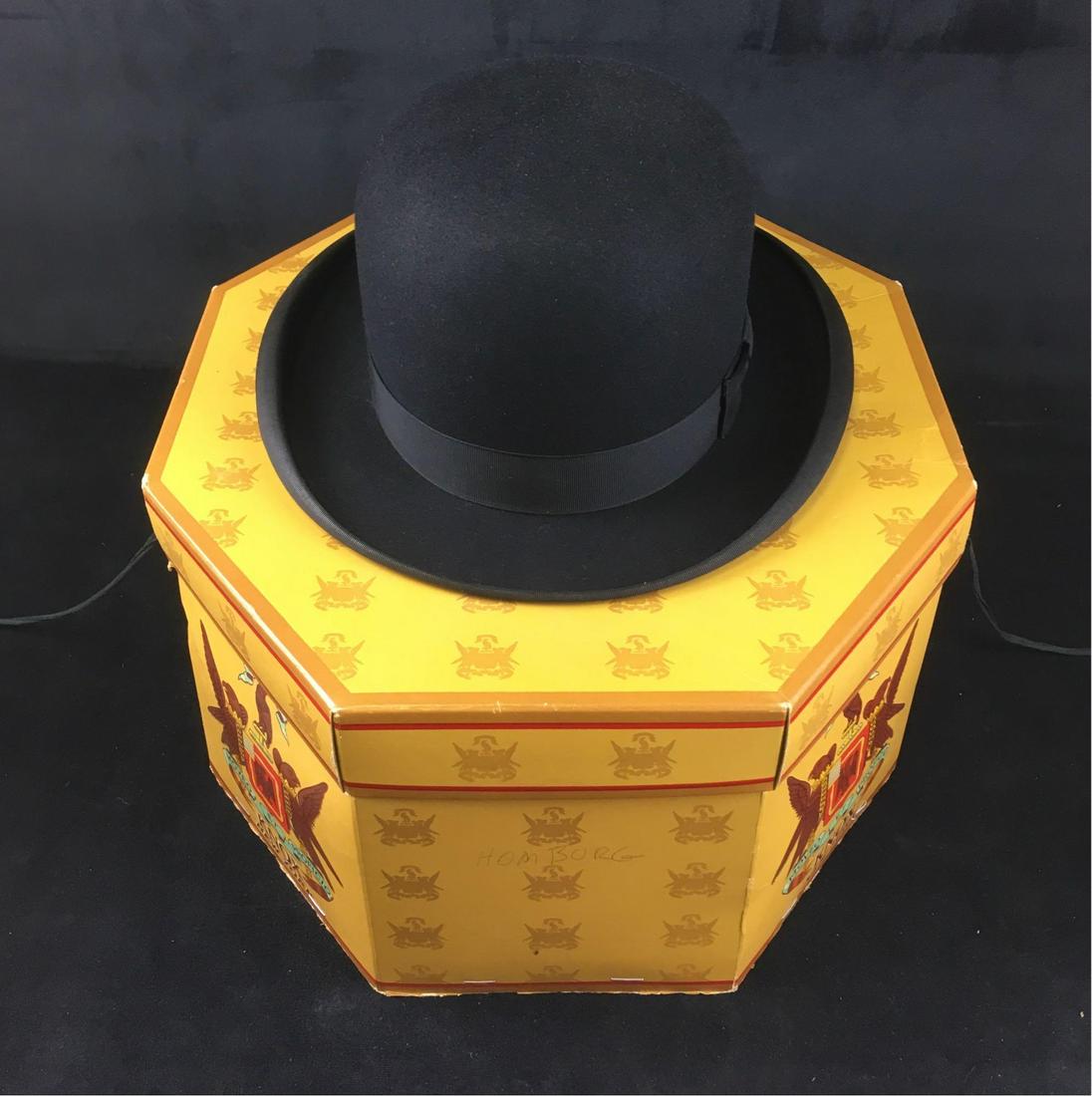 Vintage Stetson Bowler Hat Circa 1930s: Vintage Stetson Bowler Hat Circa 1930s; This black bowler is in excellent condition with the original stamps on the leather sweatband and the original tags underneath the sweatband. It comes with the 