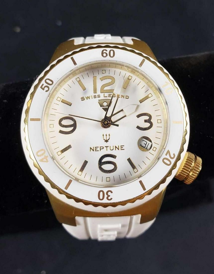 NEW WITH TAG, Swiss Legend Men's Neptune Watch: Model SL-11840P-YG-02-WHT Plastic still on face of watch. White with Gold Trim. Watch is not tested.Â It may need new battery.
