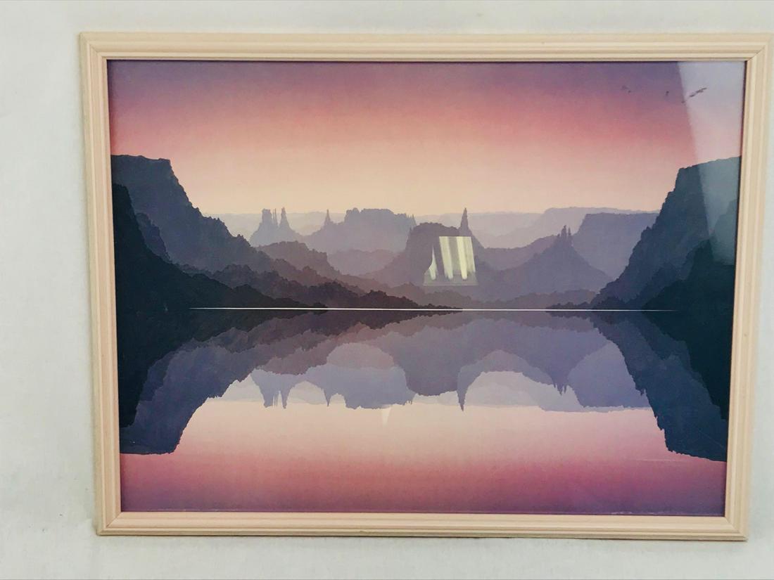 Bob Walker "Canyon Spirit" Western Mountain Range: Here is a vintage Monotype print by Artist Bob Walker. Â It is titled "Canyon Spirit". Â It is nicely framed and in excellent condition. Â Size: 20" x 24"