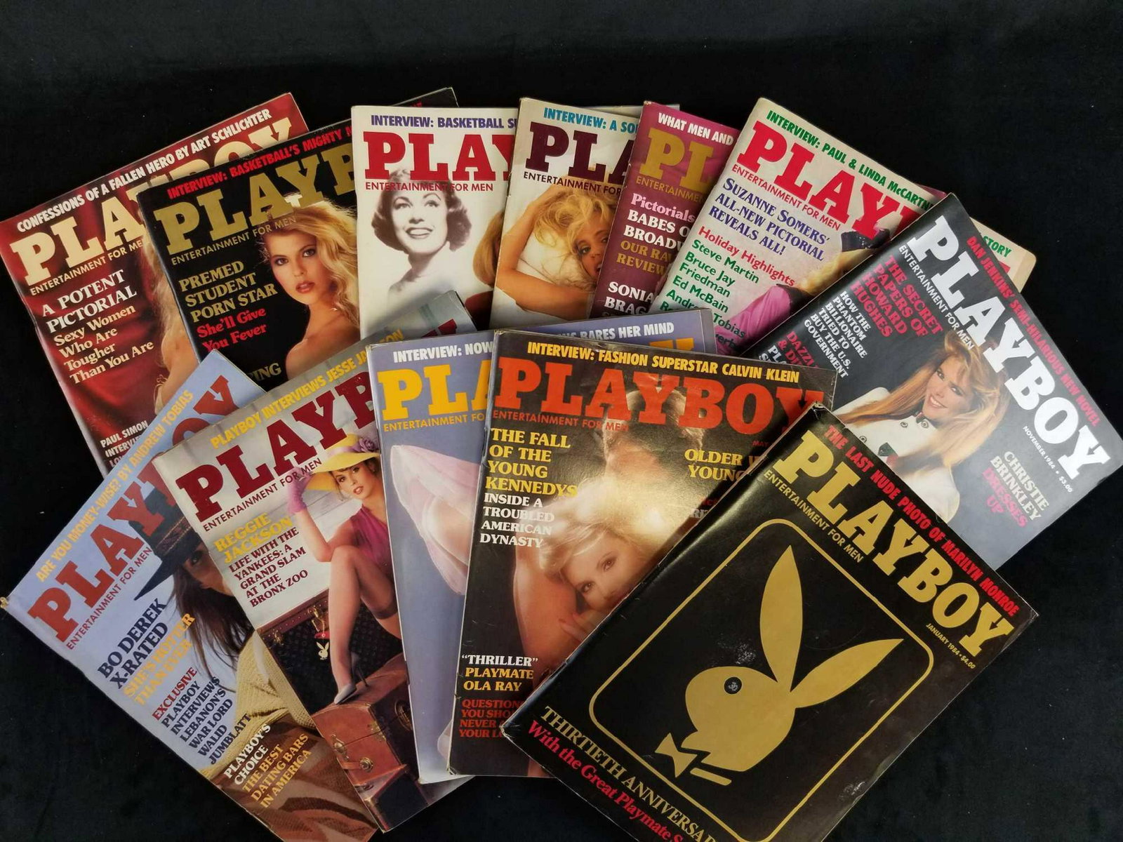 Playboy Magazines Complete Year 1984: This Playboy magazine complete year of 1984 is in very good used condition with no known rips, tares or missing pages. It features: January's "The Last Nude Photo of Marilyn Monroe", February's "Confe