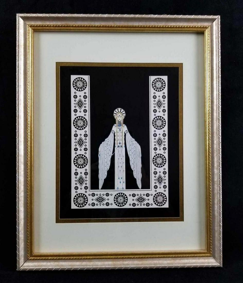Erte 1987 Byzantine Empire Wall Art Deco Framed Print: This is a vintage classic art deco, bevel matted fashion illustration that was published in 1987 from a book of fashion drawings by Erte. The print is not signed or numbered and does not come with a c