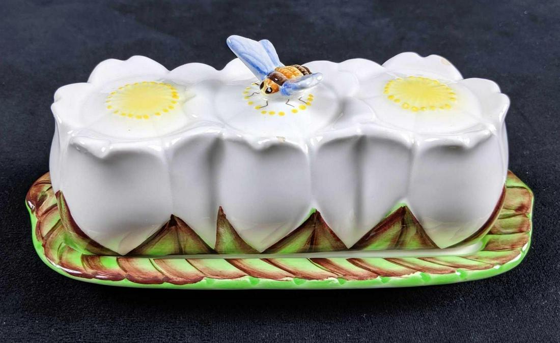 Ceramic Hand Painted Bee And Flower Butter Dish (1 of 9)
