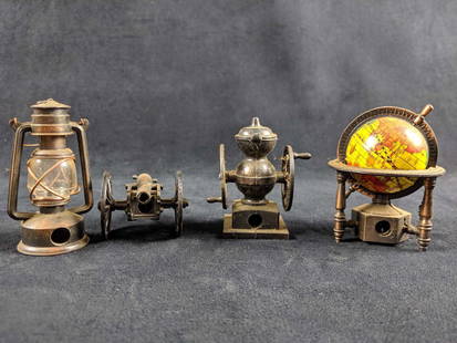 Vintage Diecast Miniature Pencil Sharpener Lot of 4: Lot of 4 diecastÂ metal vintage pencil sharpeners. They are believed to be from the 1970's. Good used condition. Untested. Lantern (3"x2"x1") Civil War Cannon (4.5"x2"x1.5") World Map Globe(3.75"x3"