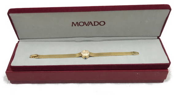 Vintage Movado 14 K Gold Ladies Watch: Vintage Movado 14K Gold Ladies Watch; an elegant and fine ladies watch. A 1960's Movado&nbsp;watch, known for elegance and innovation. This watch has a total weight of 23.14 grams. The band&nbsp;is of