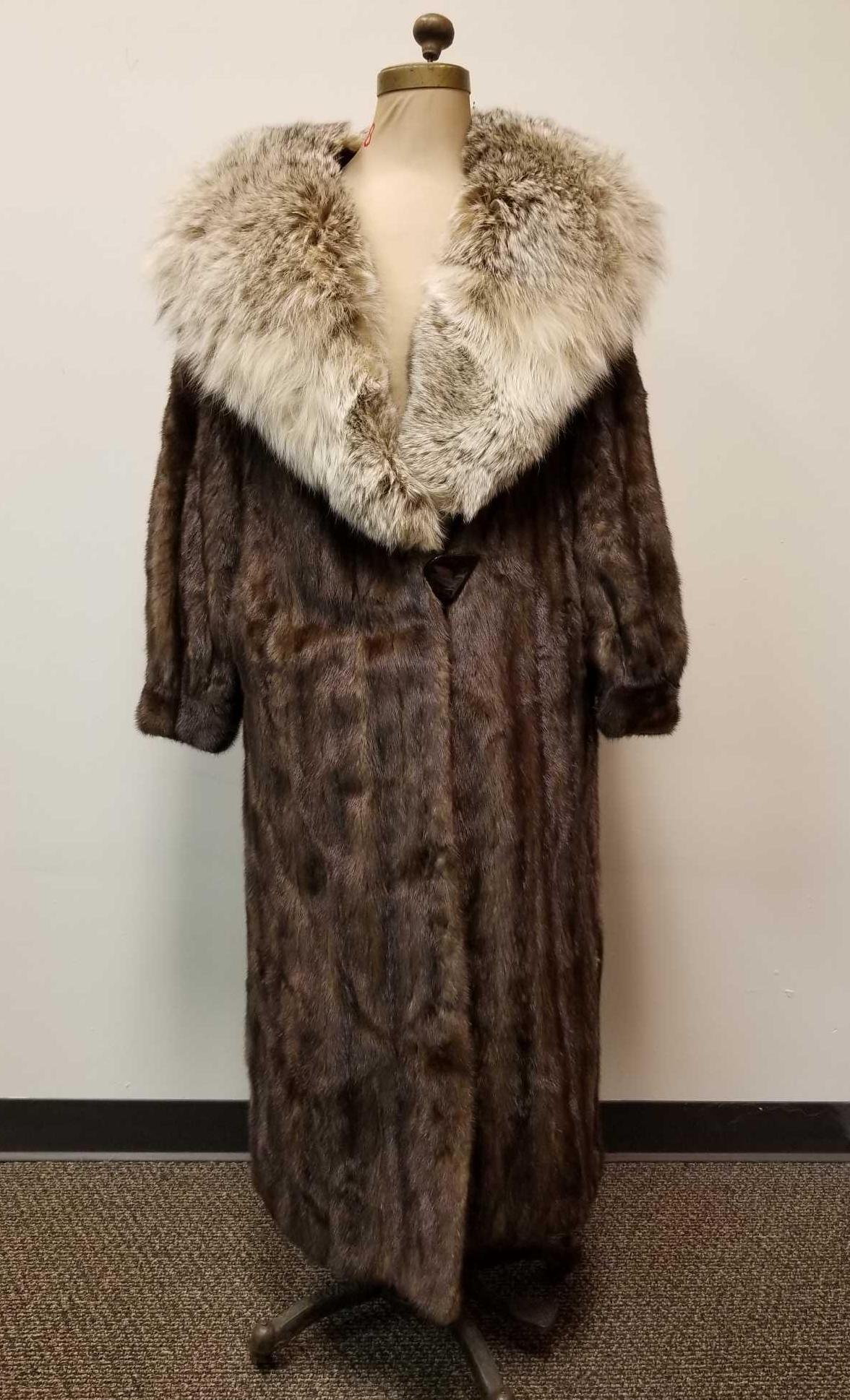 Full Length Sable Fur Coat with Fox Trim by Nordstrom: This full length Sable fur coat by Nordstrom is in very good condition with no known damages. Hand embroidered name "CA Jennings" inside the right hand panel. With a brown satin retro brush stroke pat