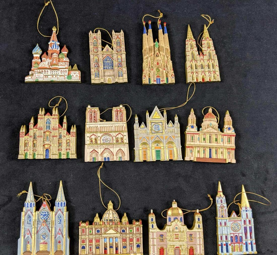 Danbury Mint Hand Painted Cathedrals Of The World: Set of 12 hand painted resin cathedral ornaments by Danbury Mint. Comes with box. Each is in good condition with no markings, scratches or chips. IncludesÂ Notre Dame Paris, France Chartres Cathedra