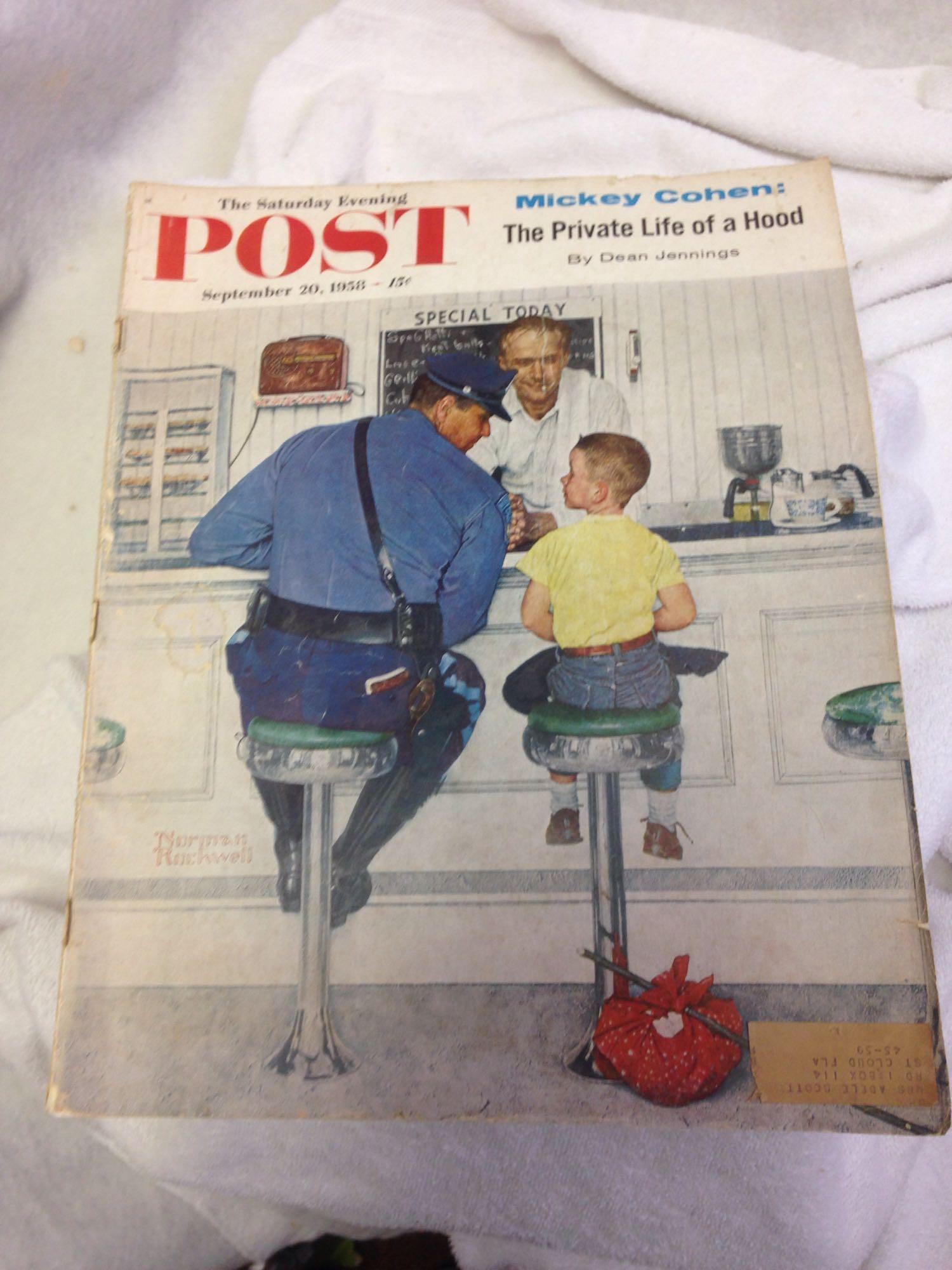 THE SATURDAY EVENING POST 9-20-1958 NORMAN ROCKWELL: Vintage THE SATURDAY EVENING POST issue 9-20-1958 NORMAN ROCKWELL COVER Cop With A Boy. Here is a vintage issue of The Saturday Evening Post from 1958. This issue includes a wonderful Norman Rockwell 